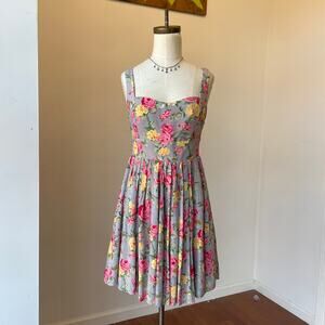Y2K Jarlo Floral Pleated Sweetheart Neckline Dress